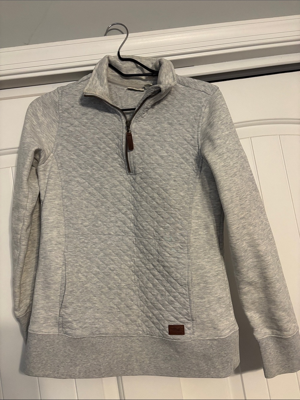 L.L. Bean Light Gray Quilted Half-Zip Turtleneck Pullover
